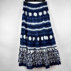 NWT Style And Co Lined Crinkle Tie Dye Maxi Skirt Tiered Samba Blue Size PET/MED